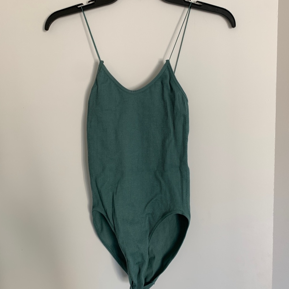 Teal bodysuit.